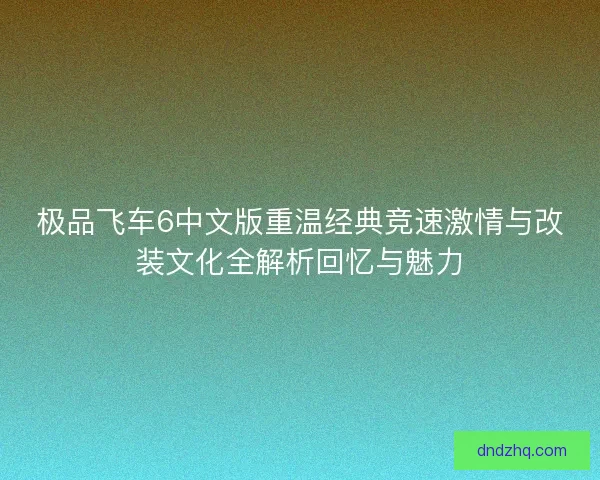极品飞车6中文版重温经典竞速激情与改装文化全解析回忆与魅力
